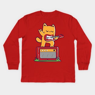 Cat and Electric Guitar Kids Long Sleeve T-Shirt